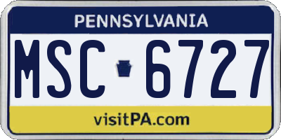 PA license plate MSC6727