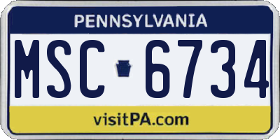 PA license plate MSC6734