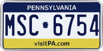 PA license plate MSC6754