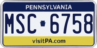 PA license plate MSC6758