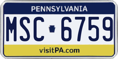 PA license plate MSC6759
