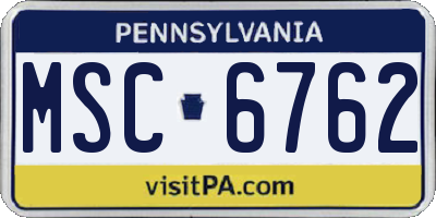 PA license plate MSC6762