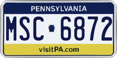 PA license plate MSC6872