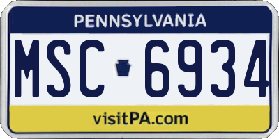 PA license plate MSC6934