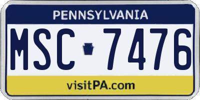 PA license plate MSC7476