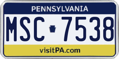 PA license plate MSC7538