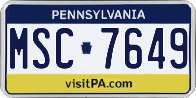 PA license plate MSC7649