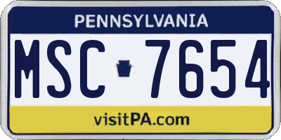 PA license plate MSC7654