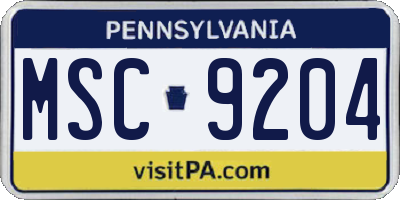 PA license plate MSC9204