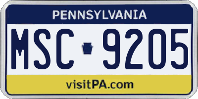PA license plate MSC9205