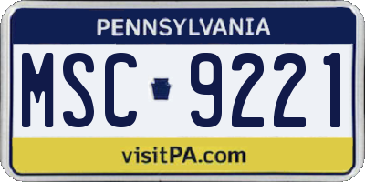 PA license plate MSC9221