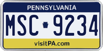 PA license plate MSC9234