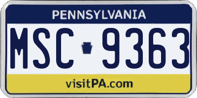 PA license plate MSC9363