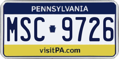 PA license plate MSC9726