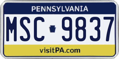 PA license plate MSC9837