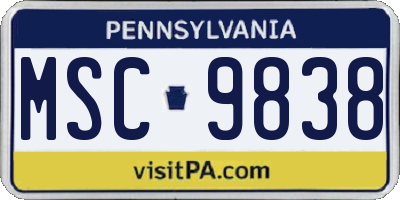 PA license plate MSC9838