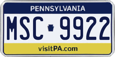 PA license plate MSC9922