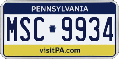PA license plate MSC9934