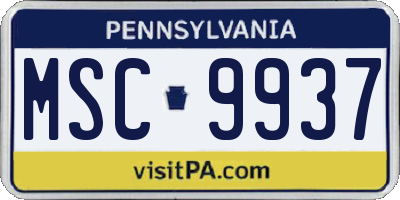 PA license plate MSC9937