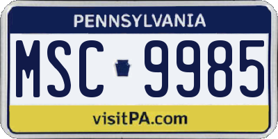 PA license plate MSC9985