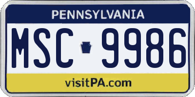 PA license plate MSC9986