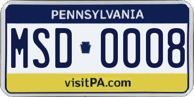 PA license plate MSD0008