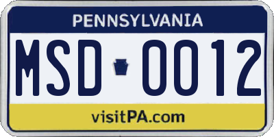 PA license plate MSD0012