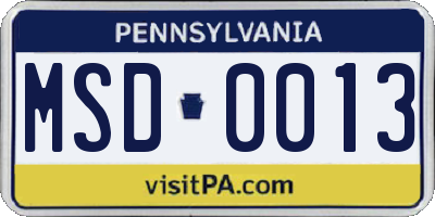 PA license plate MSD0013