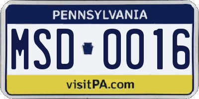 PA license plate MSD0016