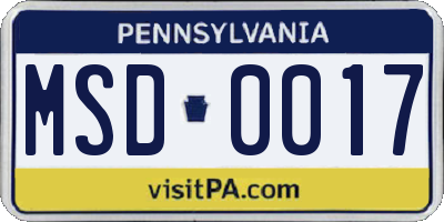 PA license plate MSD0017