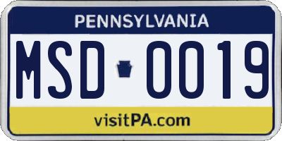 PA license plate MSD0019