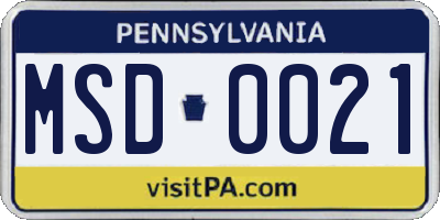 PA license plate MSD0021