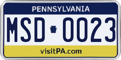 PA license plate MSD0023