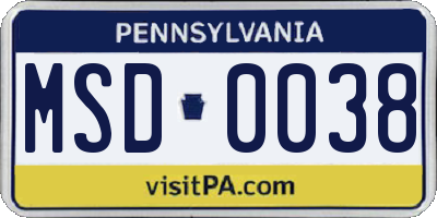 PA license plate MSD0038