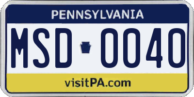 PA license plate MSD0040
