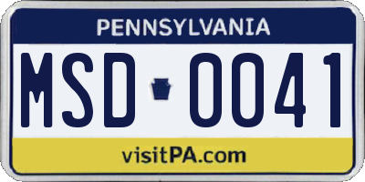 PA license plate MSD0041