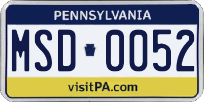 PA license plate MSD0052