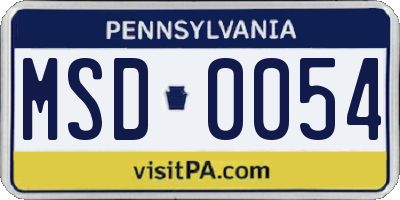 PA license plate MSD0054