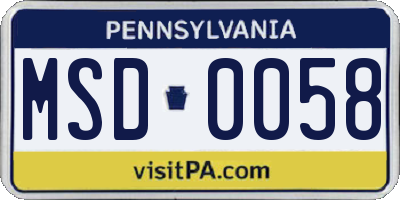 PA license plate MSD0058
