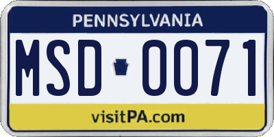 PA license plate MSD0071