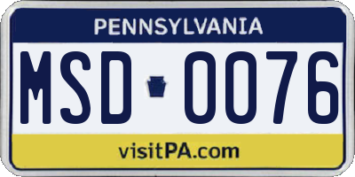 PA license plate MSD0076