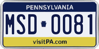 PA license plate MSD0081