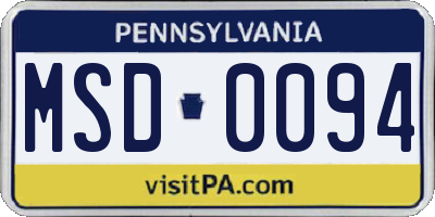 PA license plate MSD0094