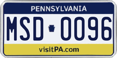 PA license plate MSD0096