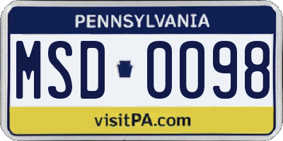 PA license plate MSD0098