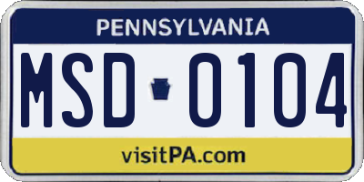 PA license plate MSD0104
