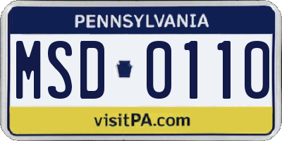 PA license plate MSD0110