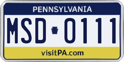 PA license plate MSD0111