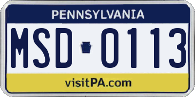 PA license plate MSD0113