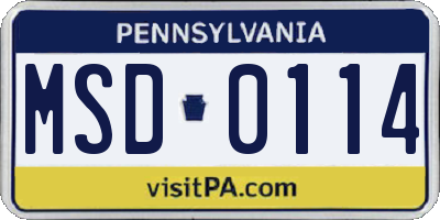 PA license plate MSD0114